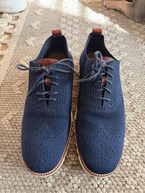 Cole Haan Navy Knit Oxfords with Brown Trim